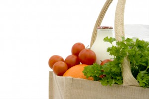 Jute shopping bag with groceries III